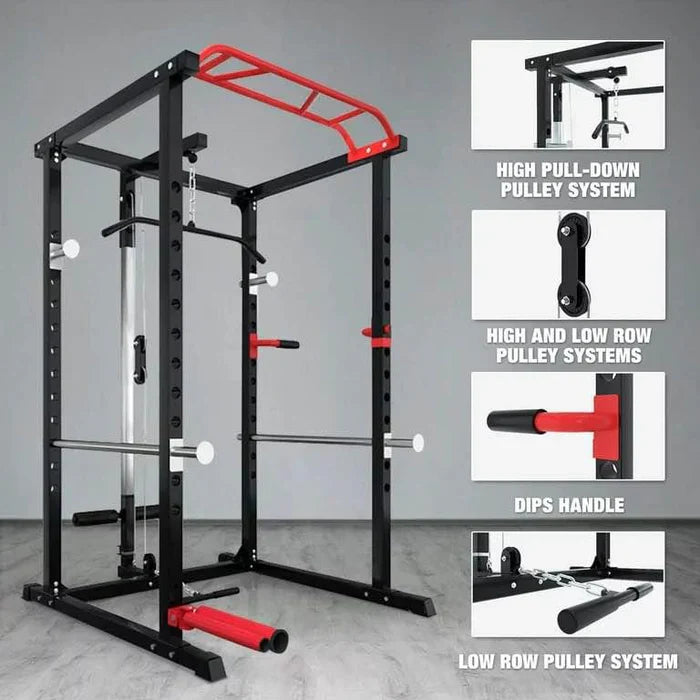 150kg Bumper Plates + Power Multi Cage + Adjustable Weight Bench + Olympic Barbell 6ft or 7ft